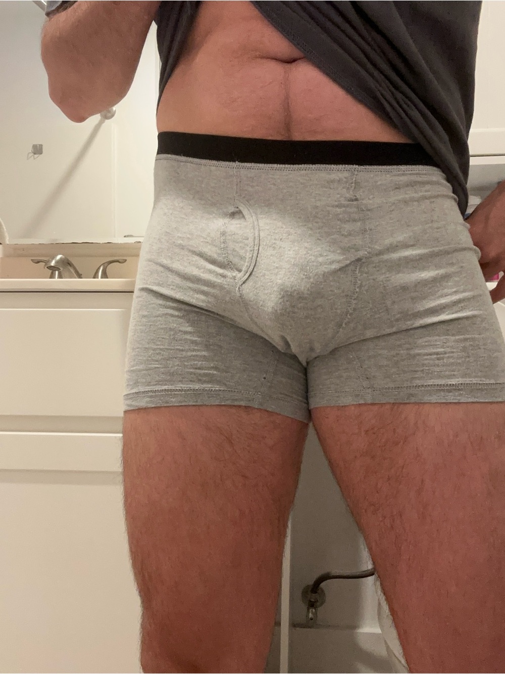 Men's Cotton Boxer Briefs — Grey with Black Waistband